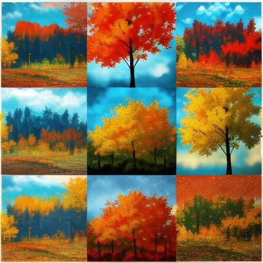 torn paper pieces collage art, impressionistic - autumn, 3D,...