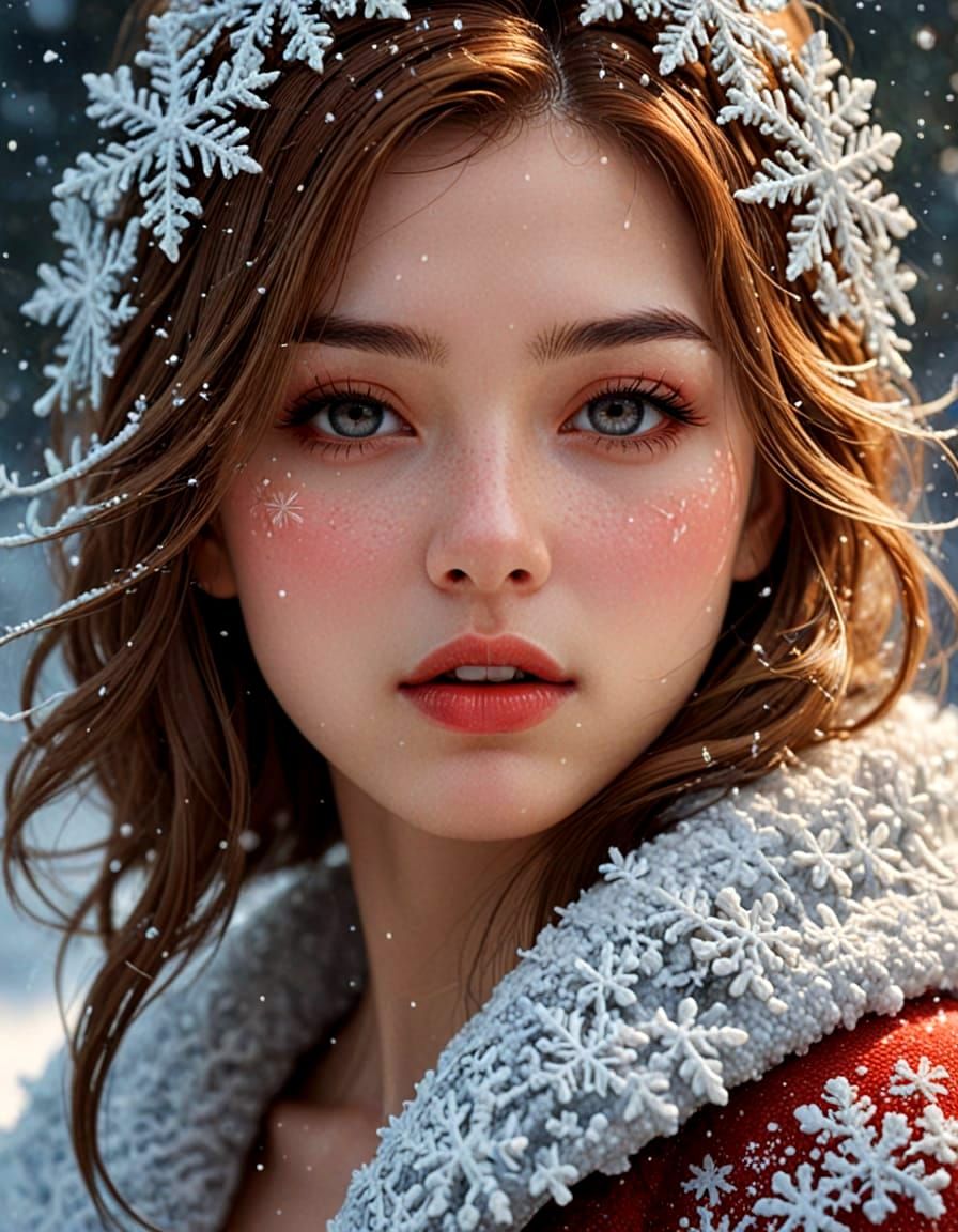 Dramatic Winter Portrait with Vibrant Red Lips