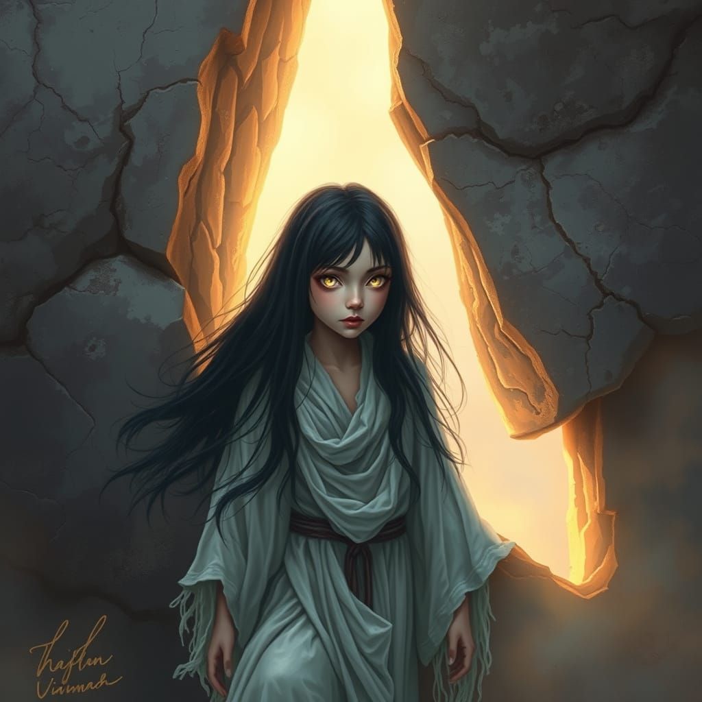 Ghostly Girl Emerges from Ancient Stone in Dreamy Fantasy St...