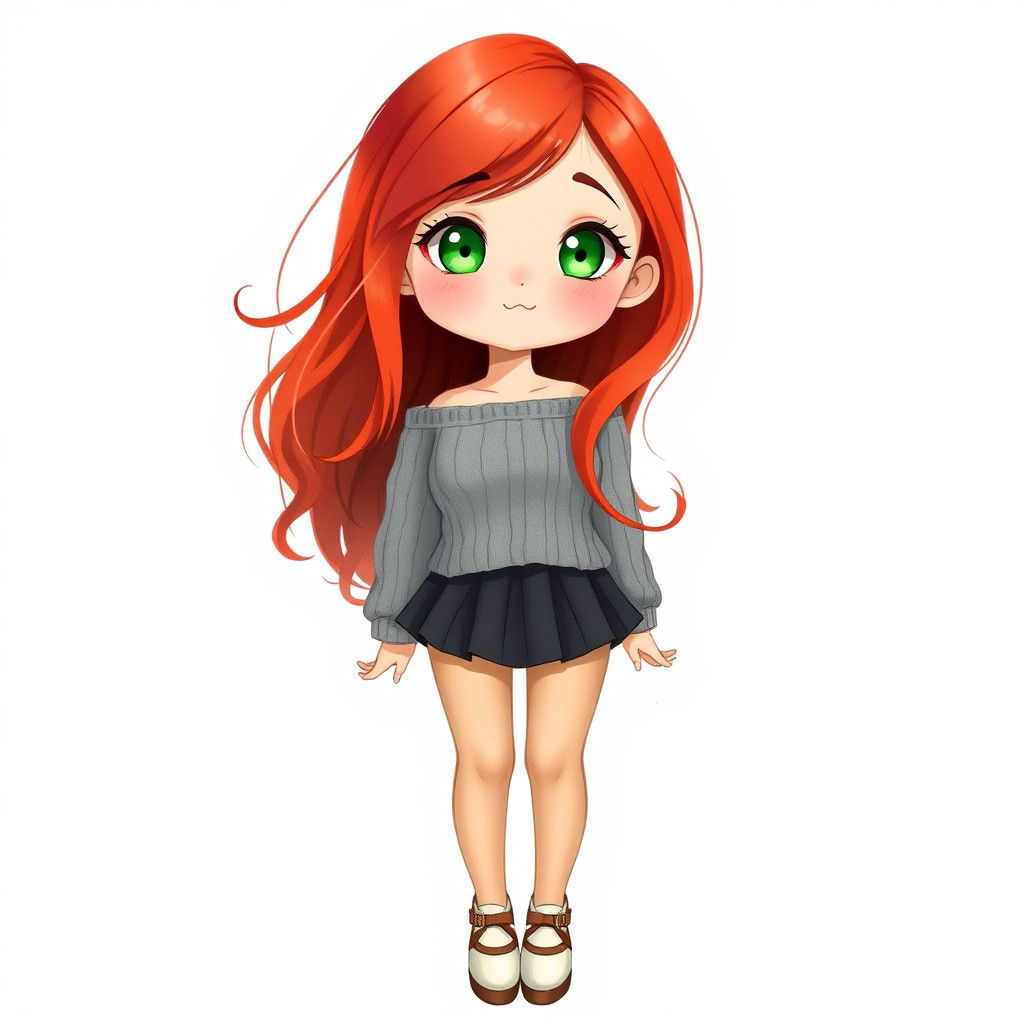 Japanese Woman in Kawaii Style with Red Hair