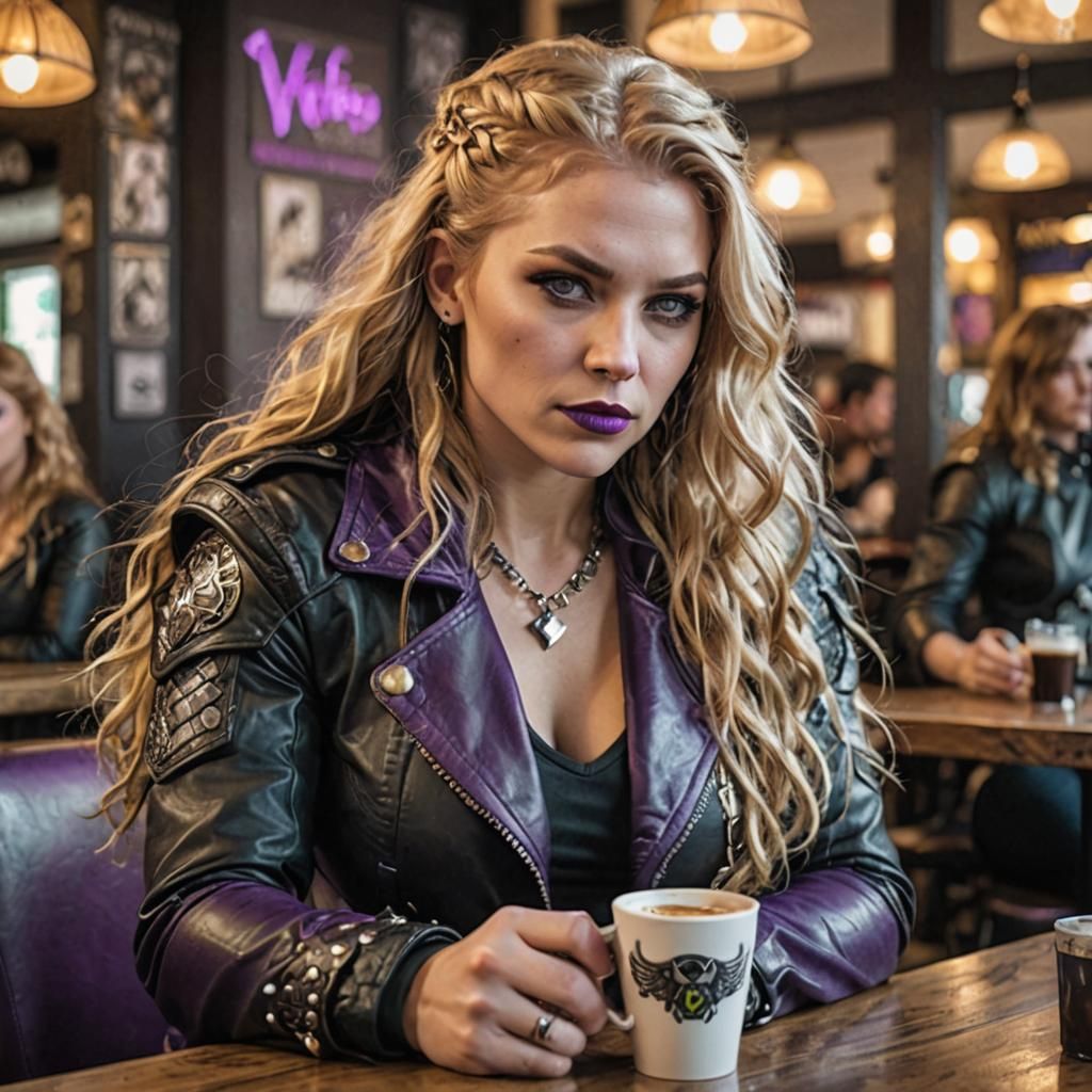 Valkyrie with Viking Features in Cafe