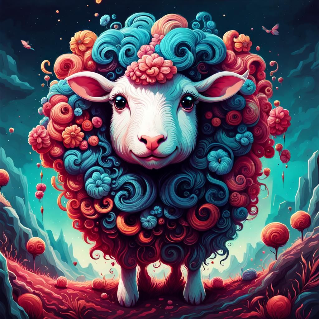 Adorable Cotton Wool Sheep: Digital Fantasy Art