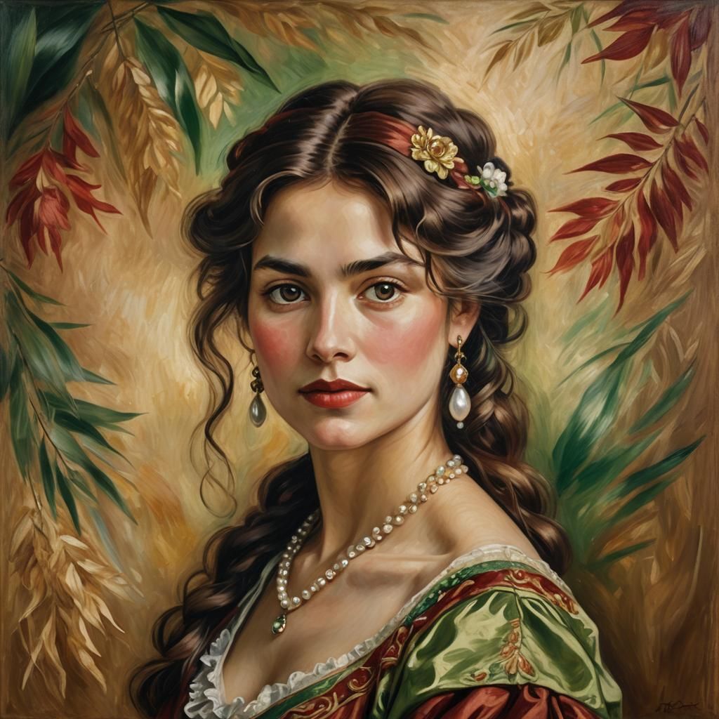 Portrait of Woman with Pearl Earring in Renoir Style