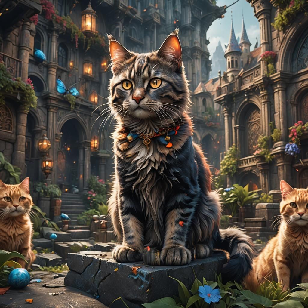 Fantastical Cat in Detailed Matte Painting