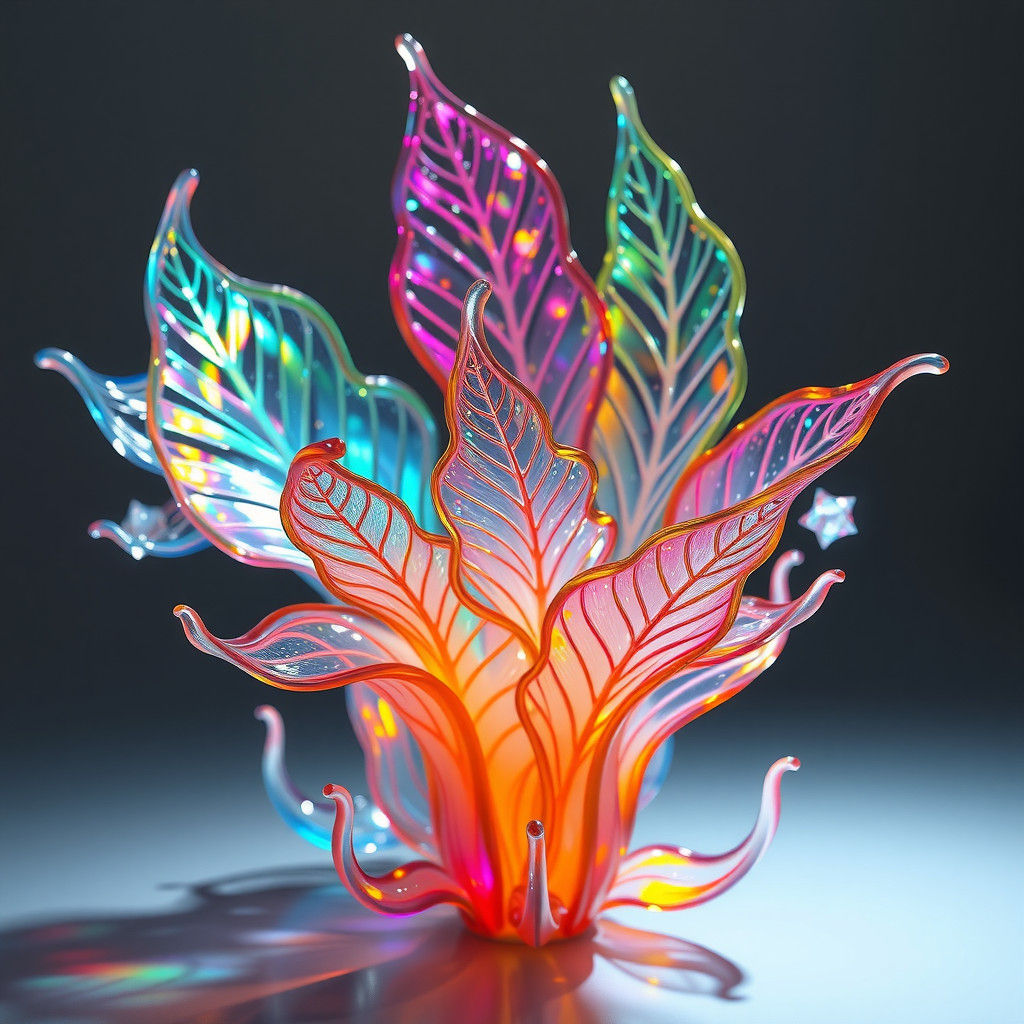 Iridescent Glass Sculpture in a Kaleidoscopic Style
