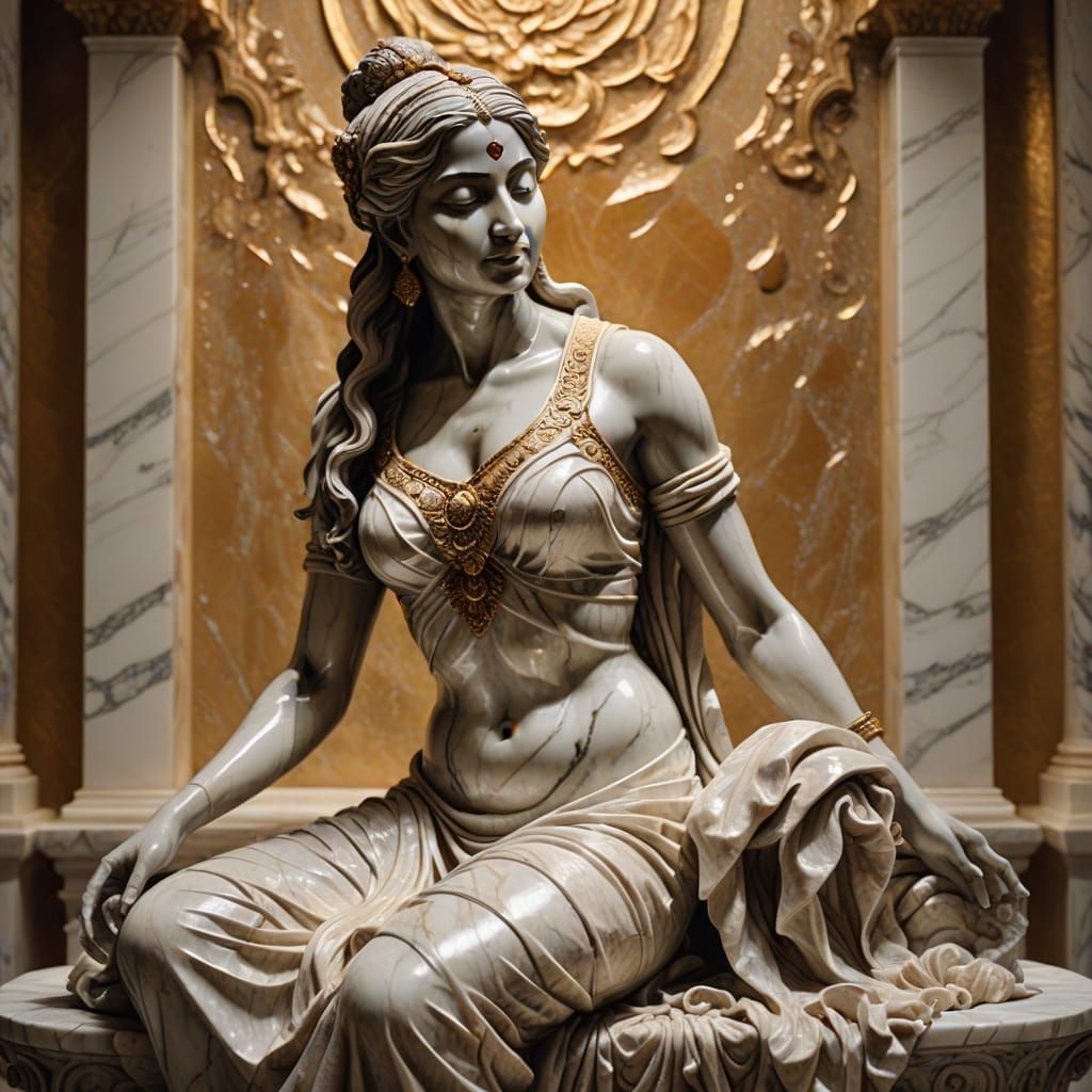 Marble Sculpture of Beautiful Indian Woman in Baroque Style