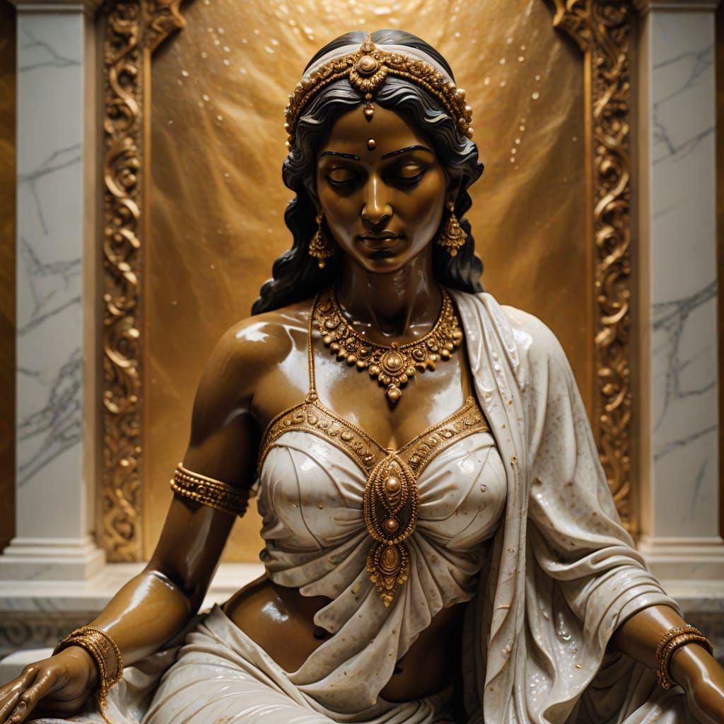 Marble Sculpture of an Indian Woman in Baroque Style