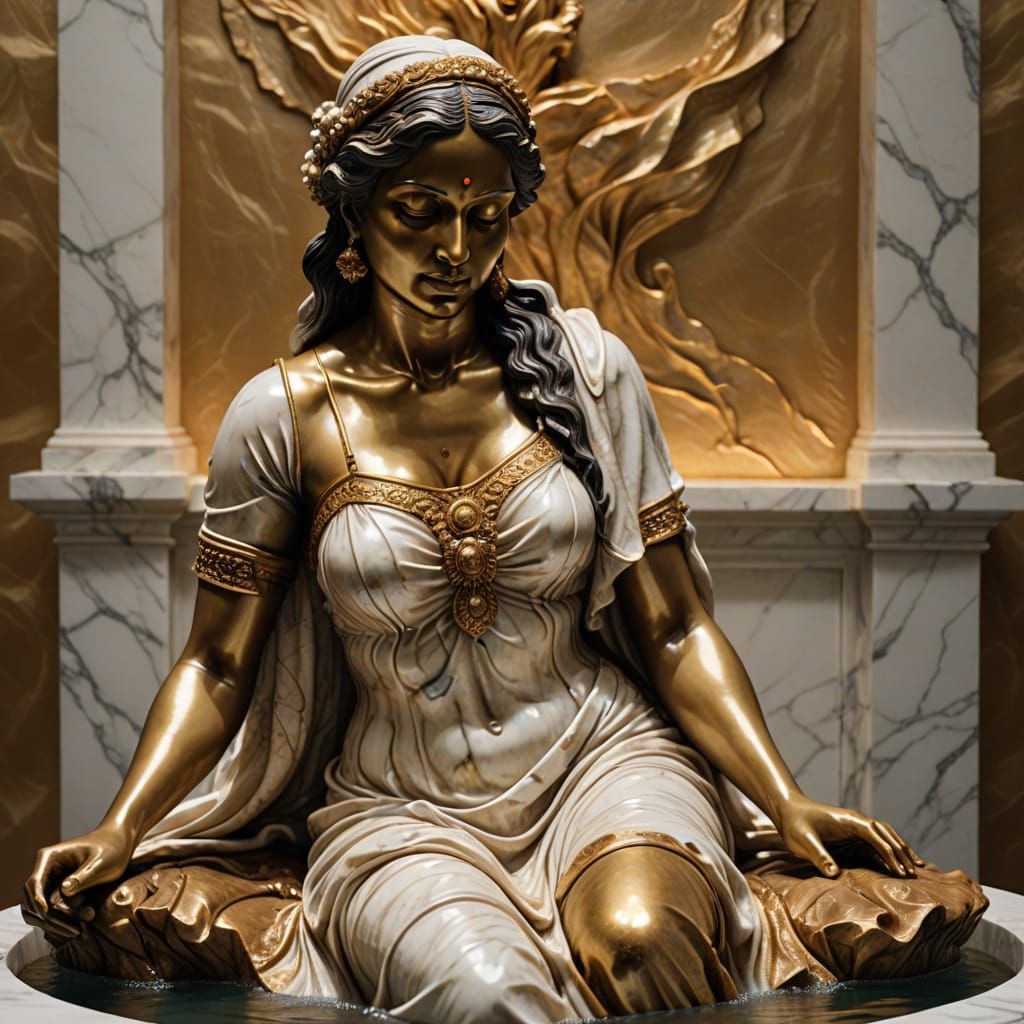 Baroque Marble Sculpture of Indian Woman Bathing