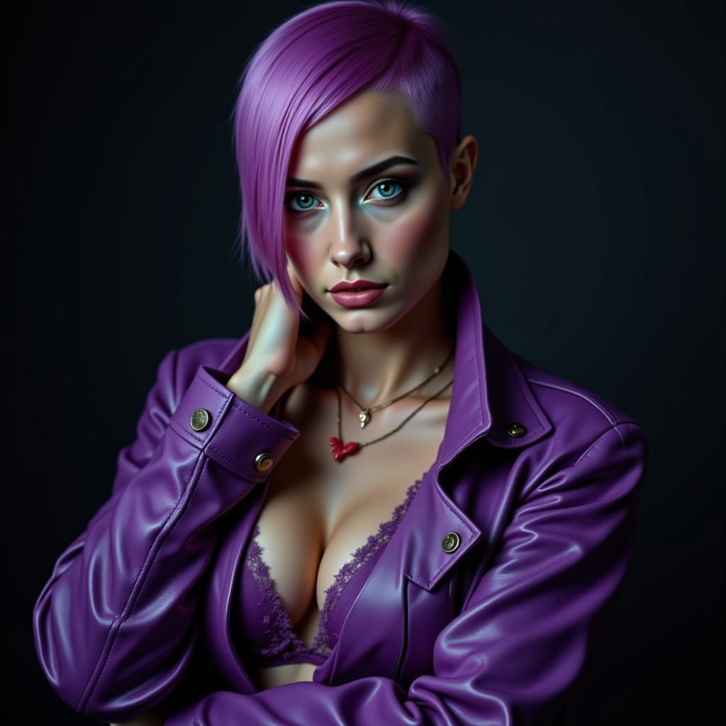 Purple Punk Portrait with Red Arrow
