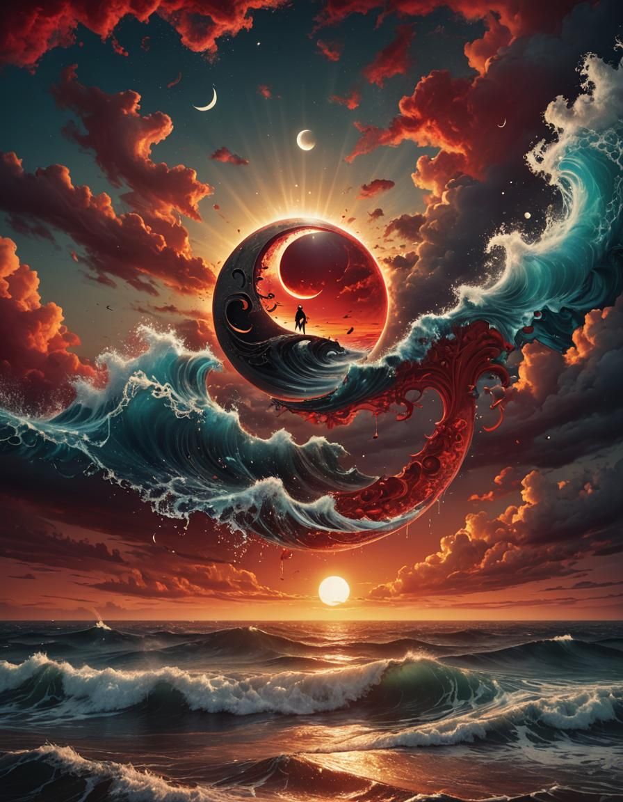 Surreal Yin Yang Sun Moon Sunset