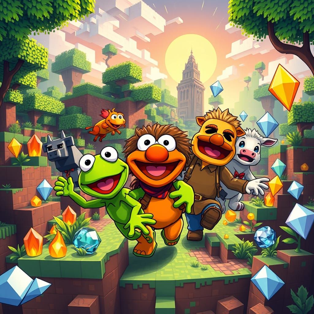 chibi muppets invade a minecraft world