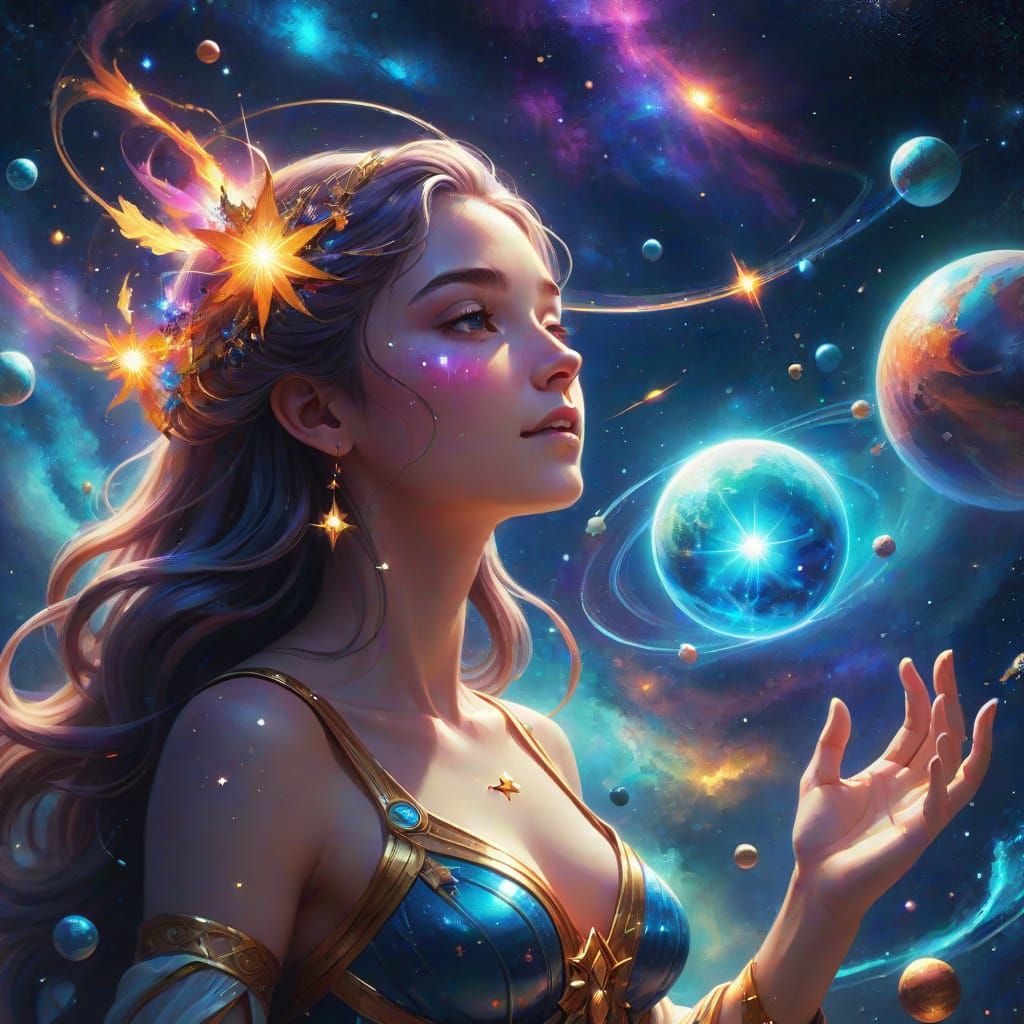 Goddesses Play with Cosmos in Digital Art