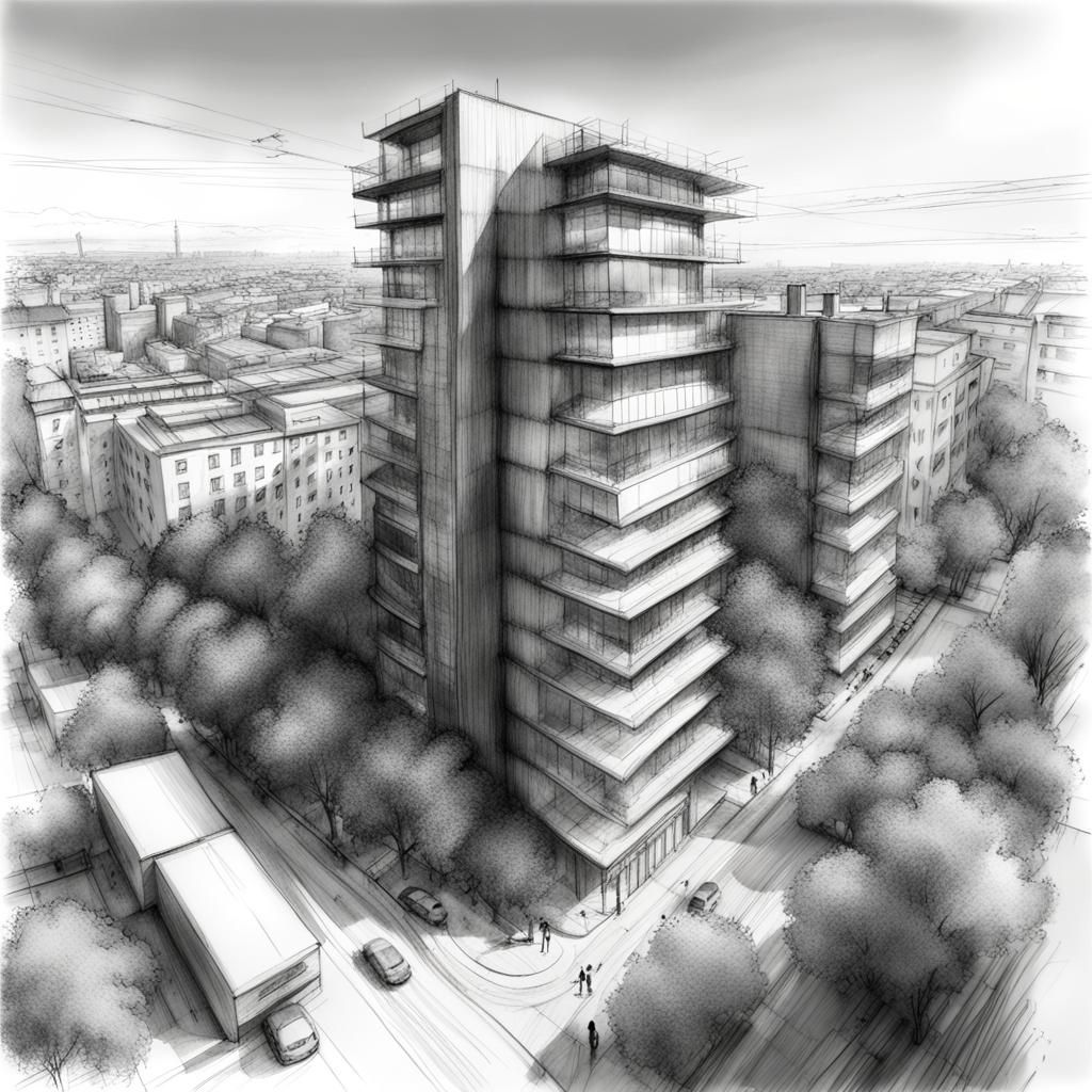Modern Green Sofia: Hyperdetailed Charcoal Architectural Ske...