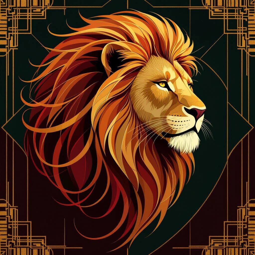 Golden Lion Mane in Art Deco Style