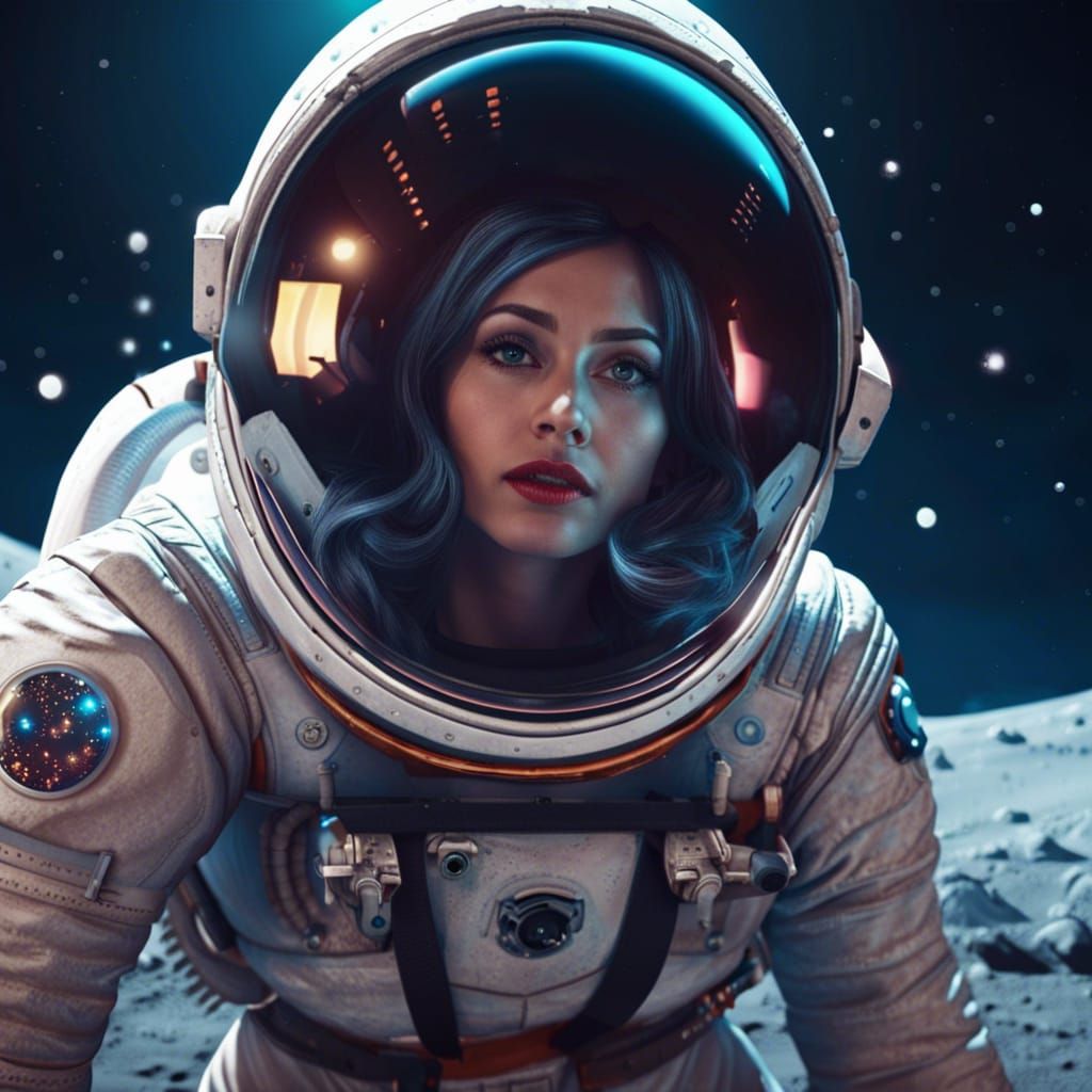 Astronaut Pinup Girl on the Moon in Detailed Painting