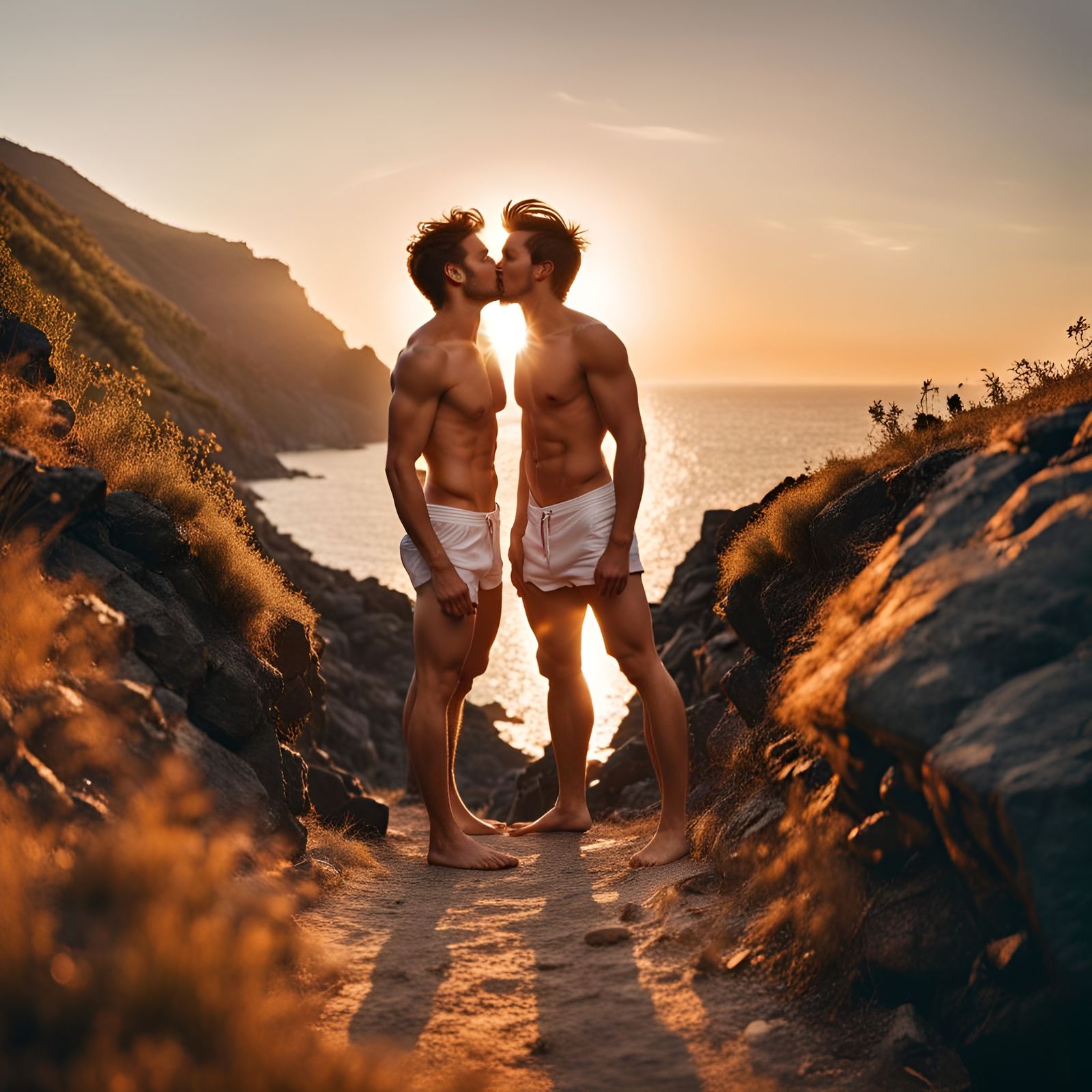 Mountain Kiss at Golden Hour: Photographic Realism