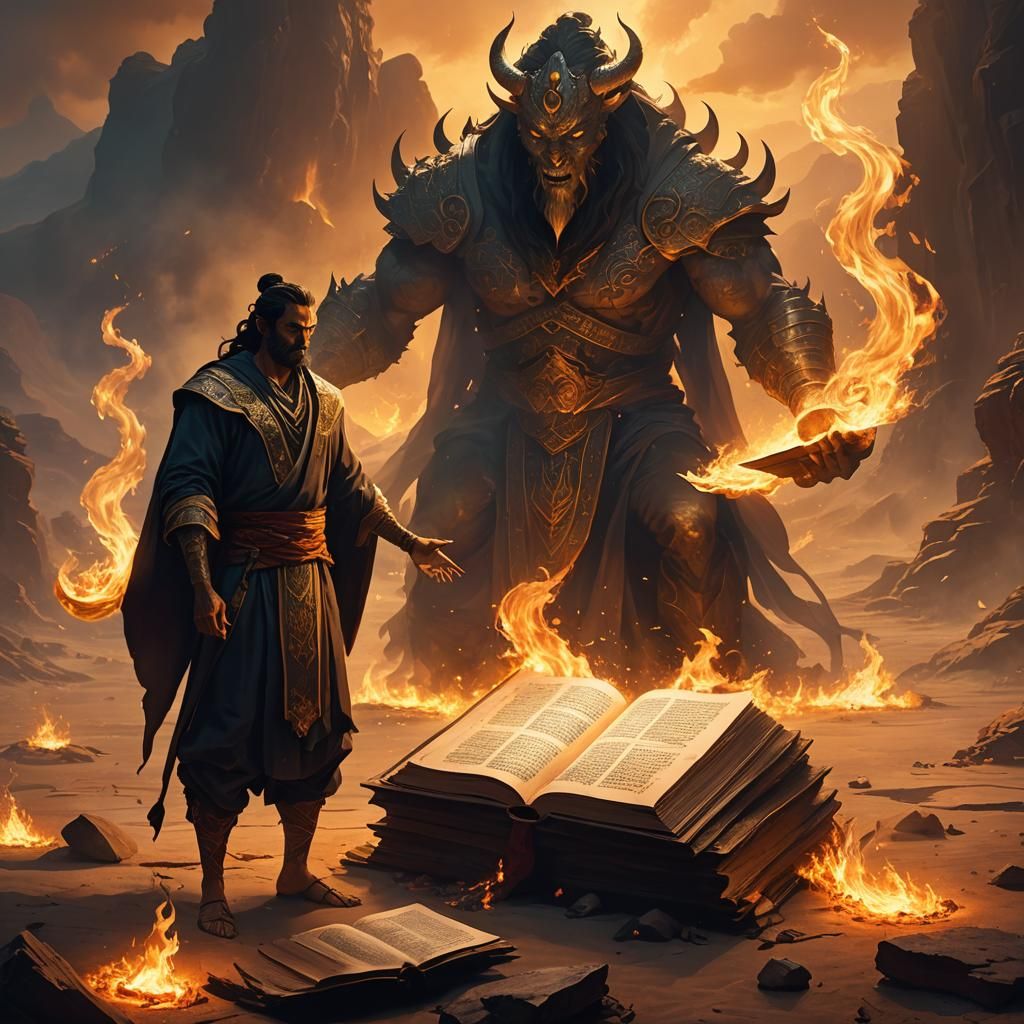 Jinn and the Ancient Tome: Mythological Illustration