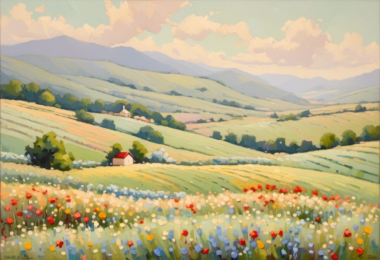 Foothills Landscape Masterpiece in Impasto Style