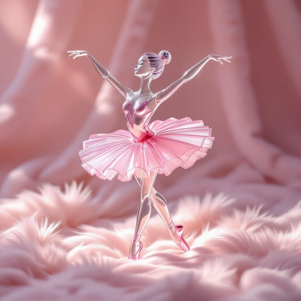 Glass Ballet Dancer Pirouettes on Pink Fur