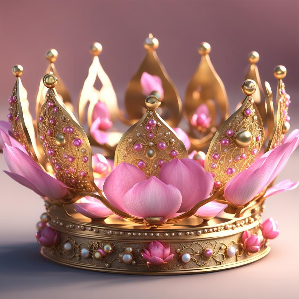 Gold Lotus Crown in 3D Game Cinematic Style