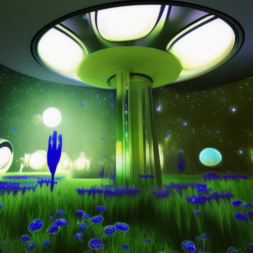 Futuristic Spaceship Garden: Digital Art Concept