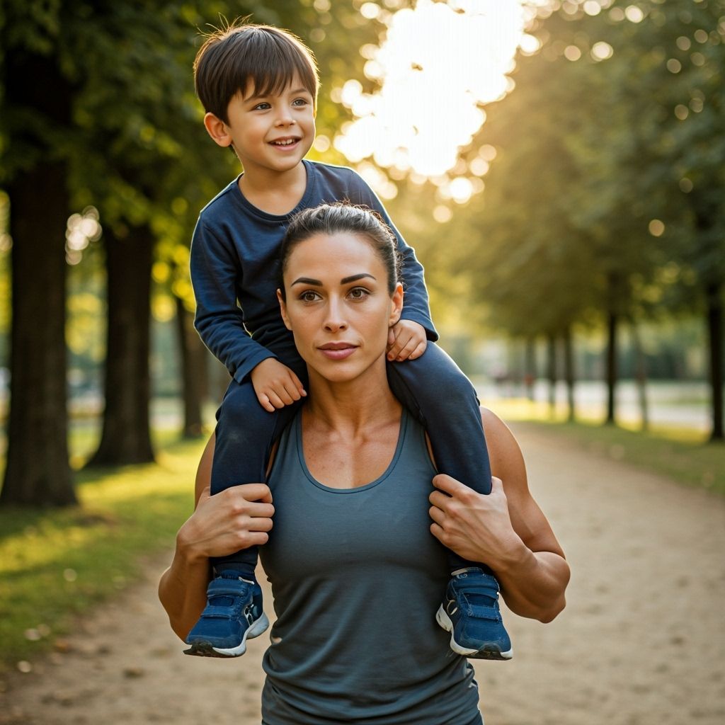 Italian Woman Carries Boy Through Sunny Park