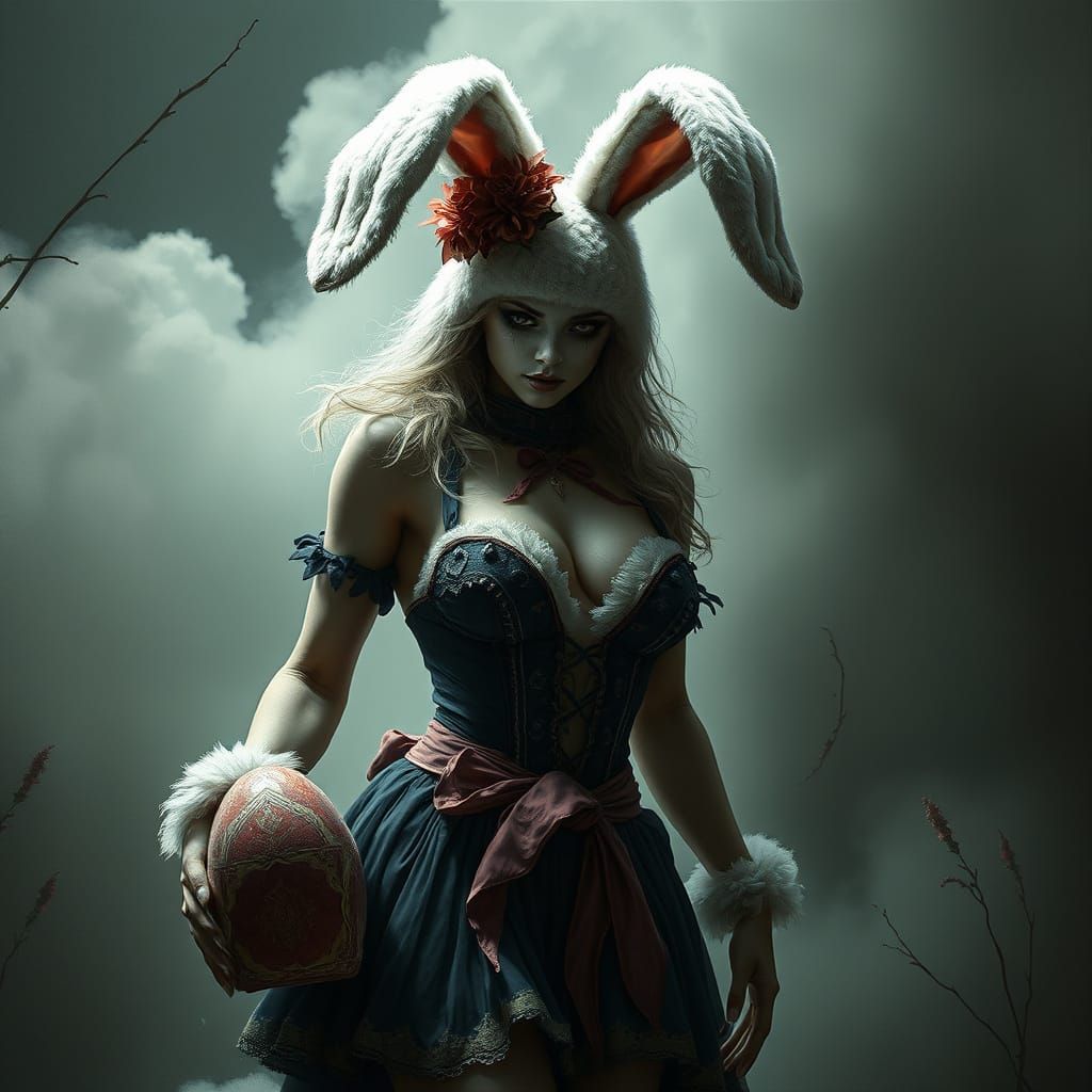 Sensual Easter Bunny in Dark Horror Art