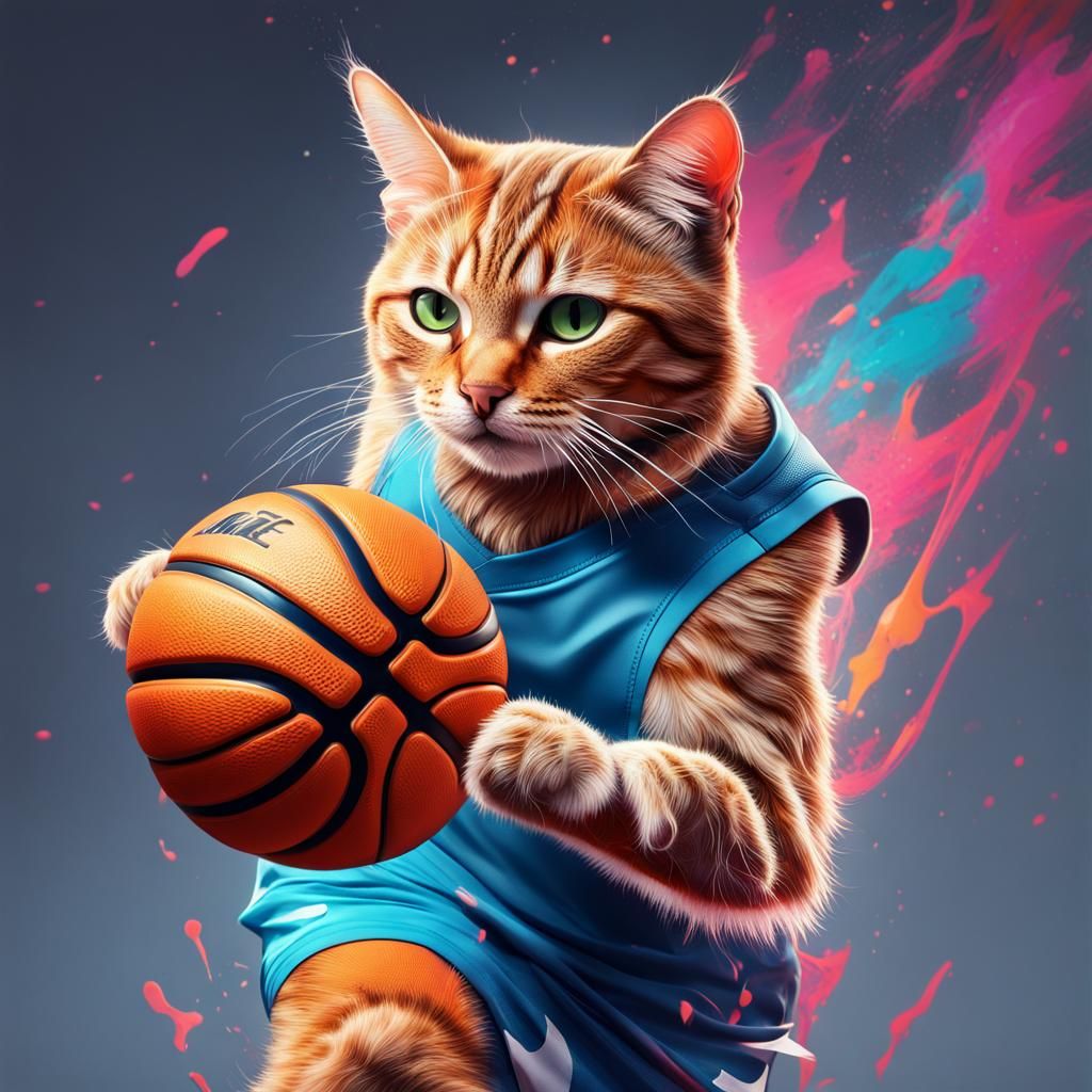 Hyperrealistic Cat Playing Basketball in Nike Gear