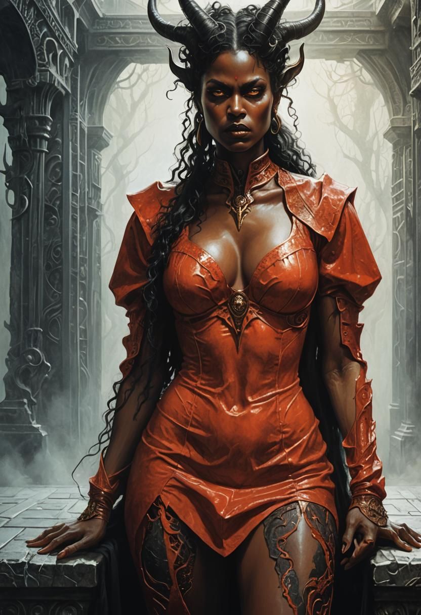 Demonic Woman Portrait in Dark Fantasy Art Style