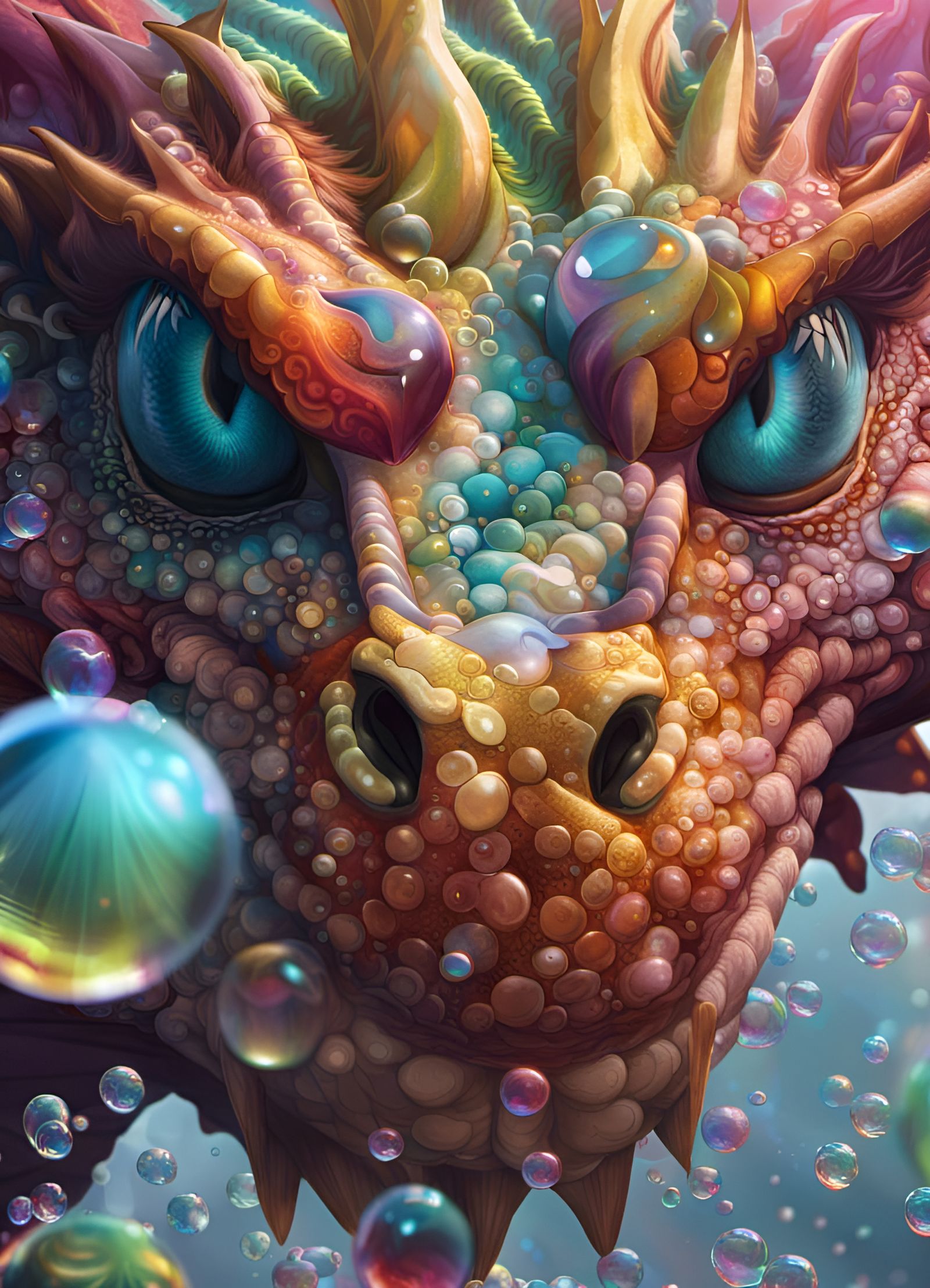 Multichromatic Dragon Portrait in Anime CGI Style