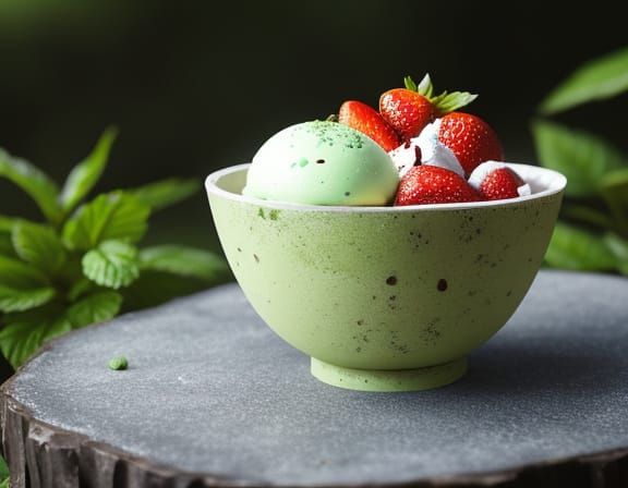 Exotic Matcha Ice Cream Dessert with Bokeh