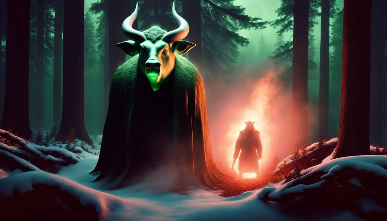 Ancient Altar in Dark Forest with Eerie Green Light