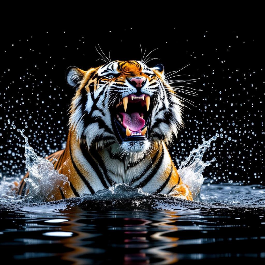 Tiger Leaps from Water in Dramatic Photographic Style