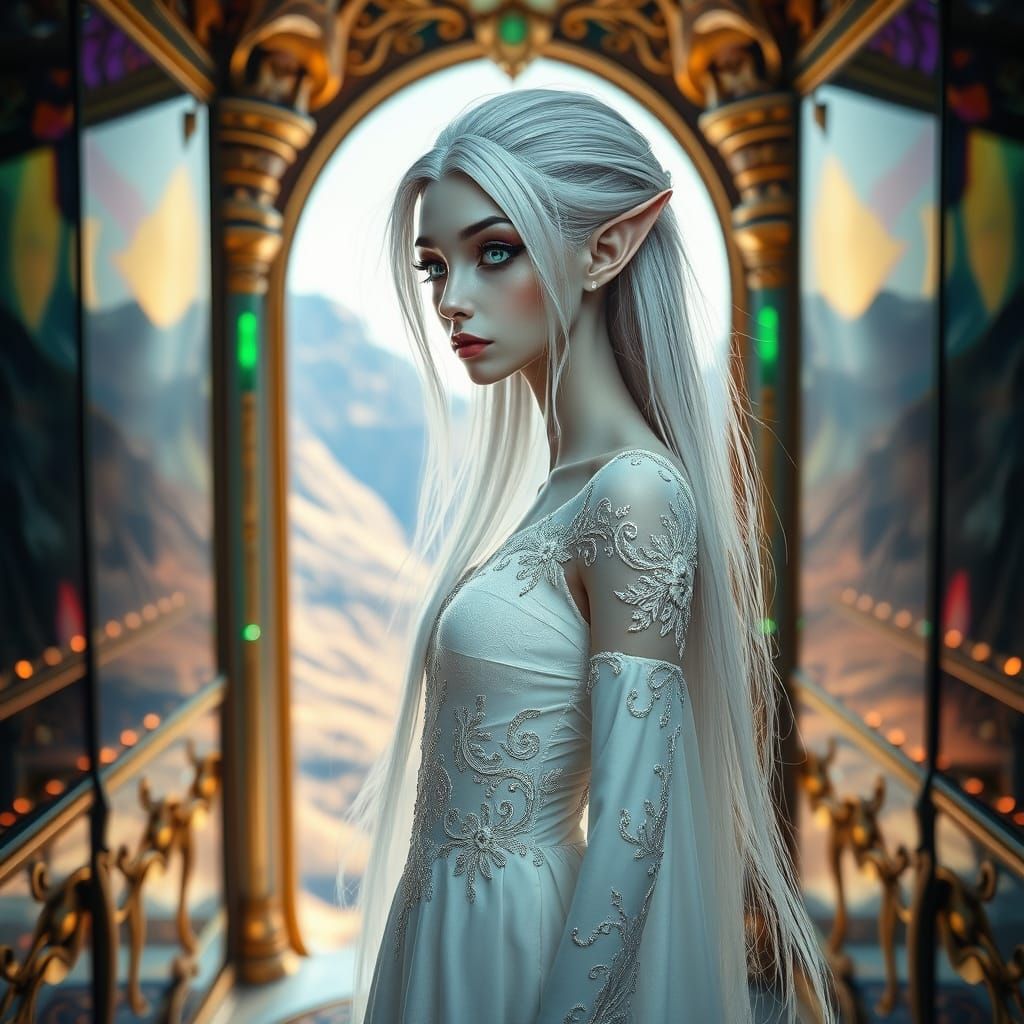 Majestic Alien Citadel with Enchanting Female Figure