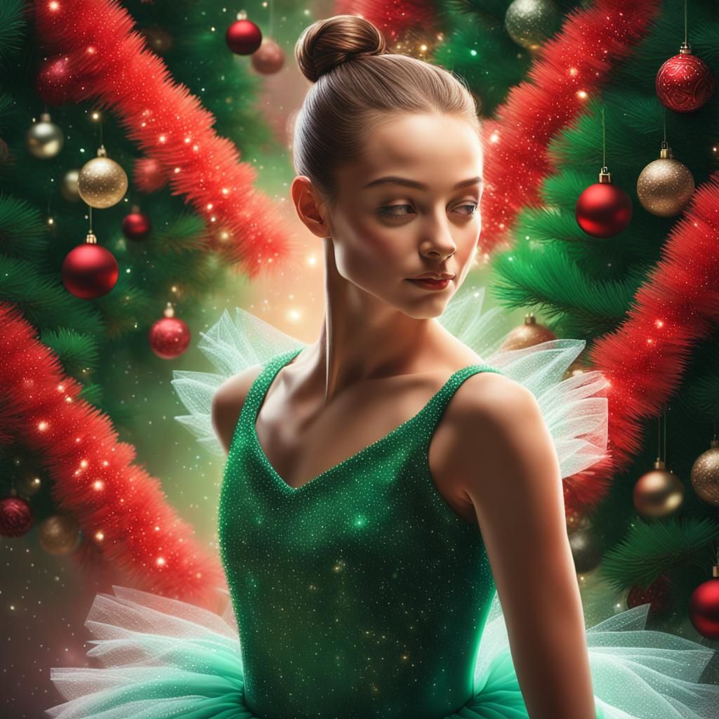 Ballerina Before Christmas Tree, in Art Nouveau Style