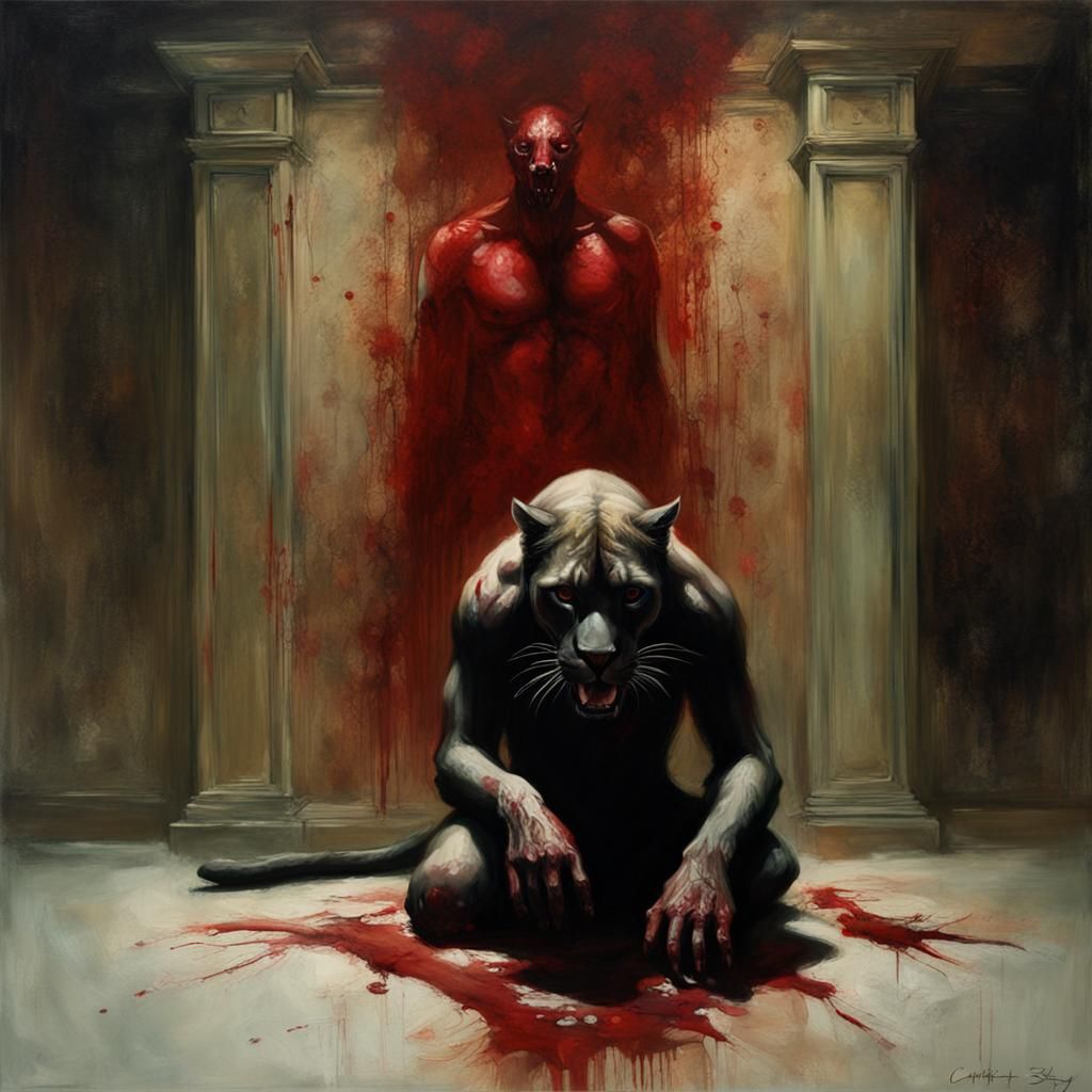 Macabre Panther Feast in Dark Horror Style