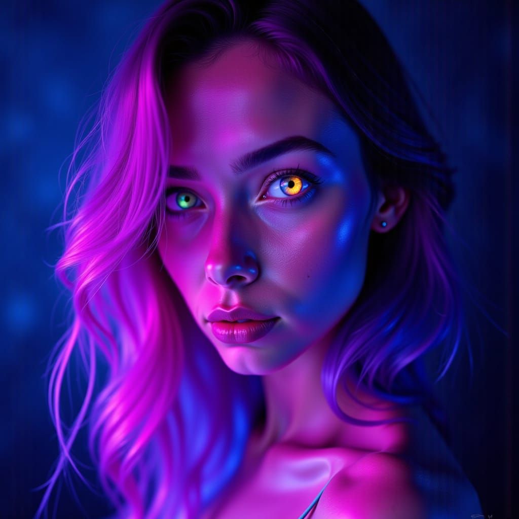 Iridescent Portrait Blending Pop Art and Color Fields