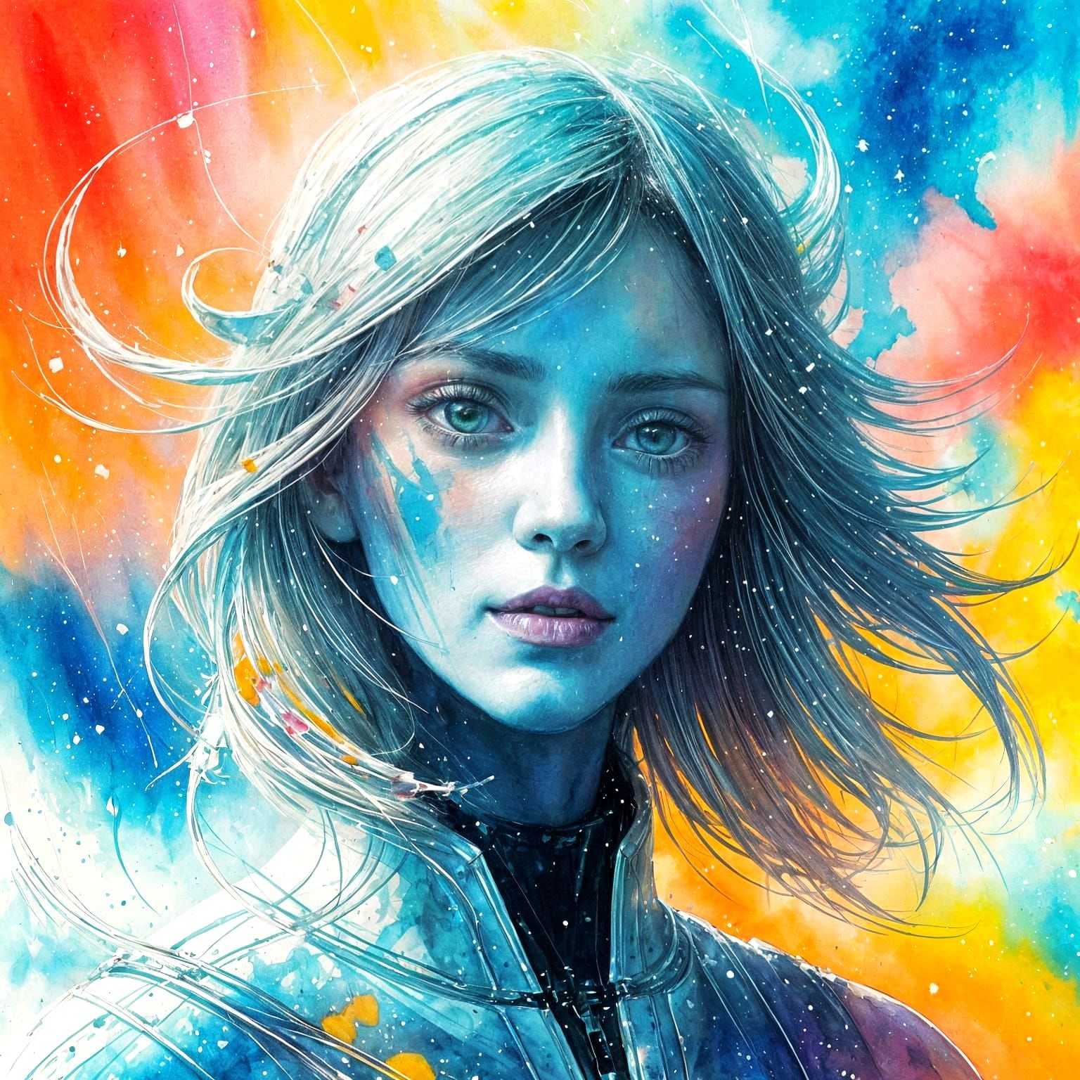 Vibrant Spaceship in Expressive Watercolor Style