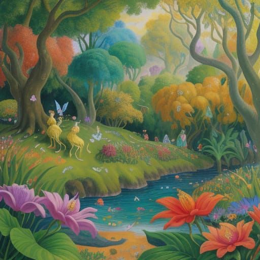 Fairies on Polynesian Island in Oil Painting Style