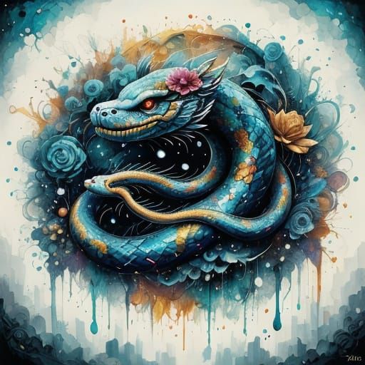 Snake Goddess in Vibrant Fantasy Landscape