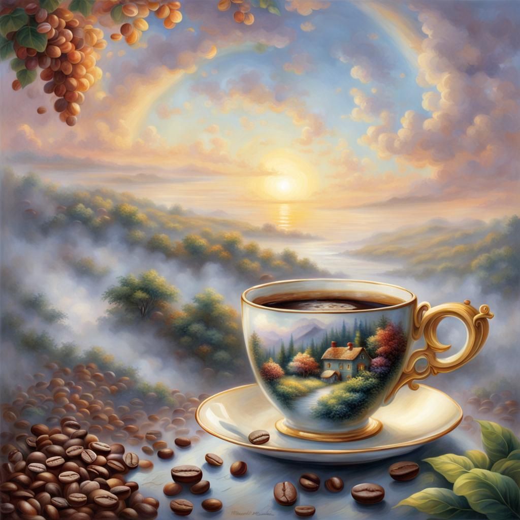 Ethereal Coffee Beans: A Hyperdetailed Fantasy Scene