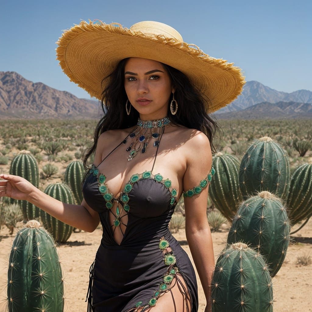 Lush Desert Goddess Nurtures Vibrant Peyote Cactus