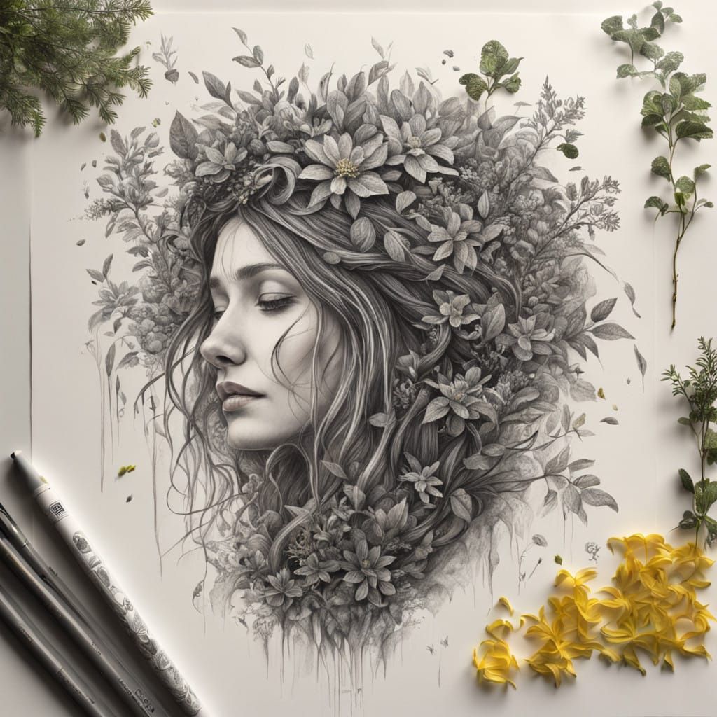 Nature Goddess in Charcoal Drawing Style