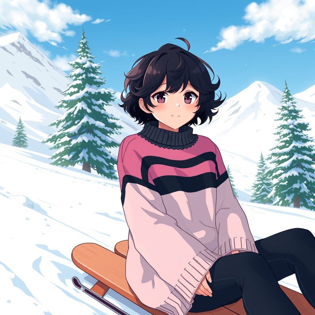 Surreal Winter Scene in Anime Style