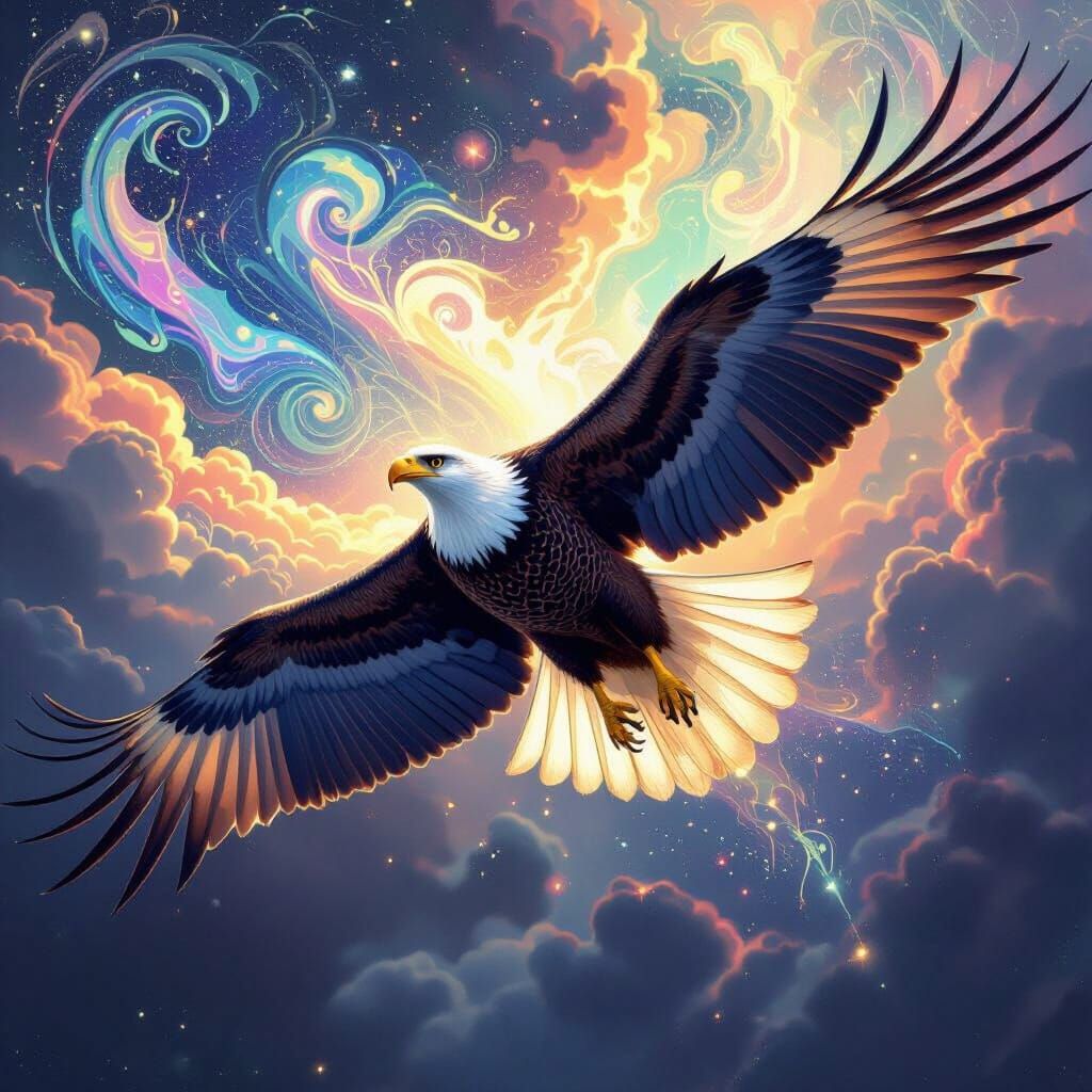 Bioluminescent Eagle Soaring in Dark Sky