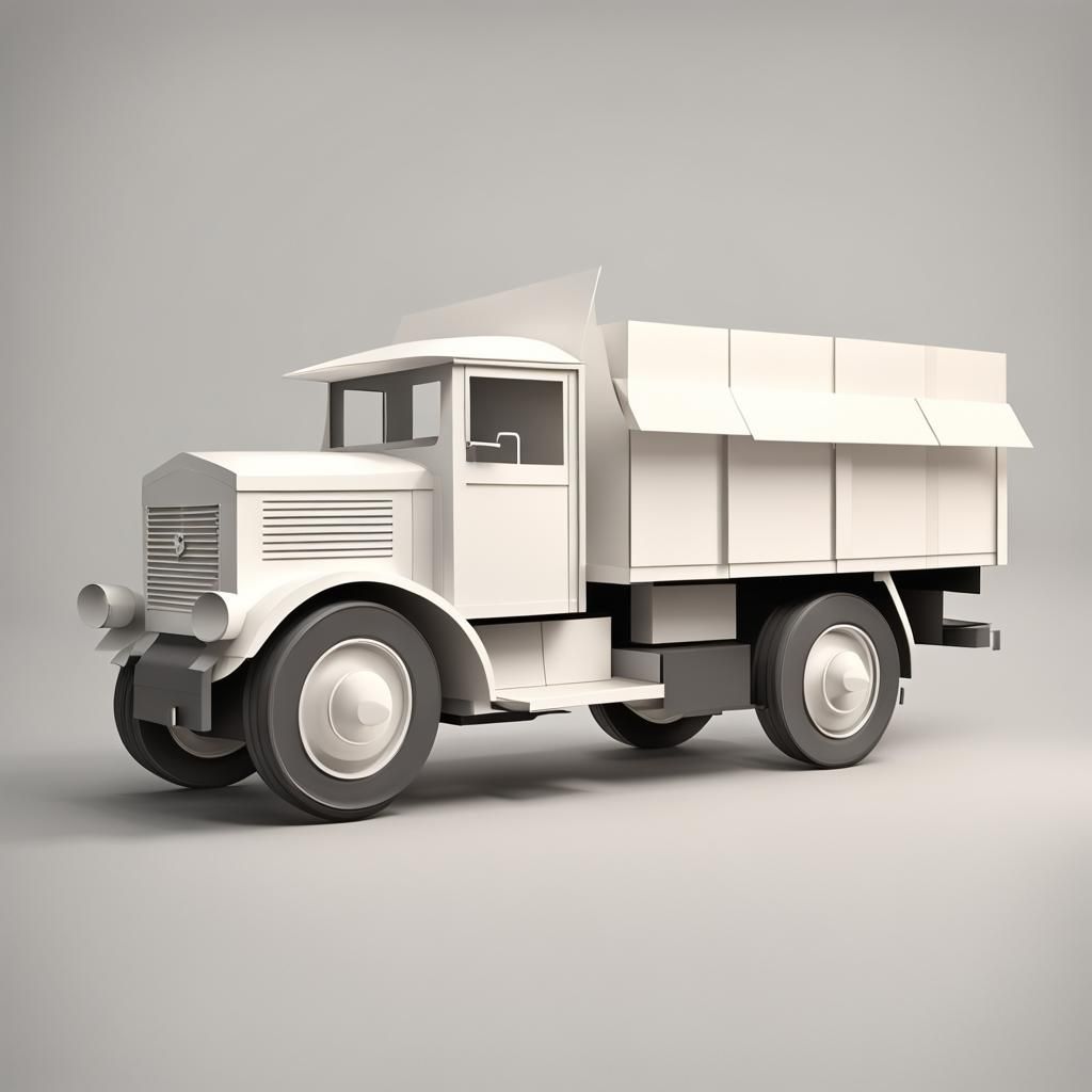 White Flat-Nosed Truck in Origami Style
