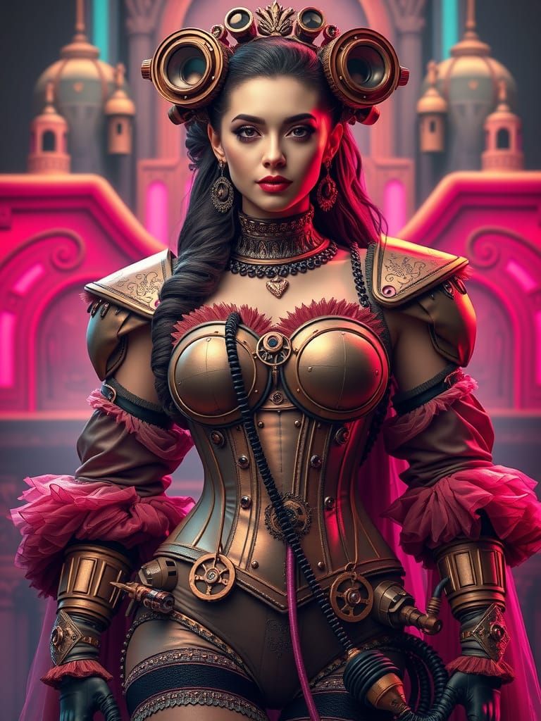 Steampunk Goddess with Voluminous Bust in Cassette Futurism