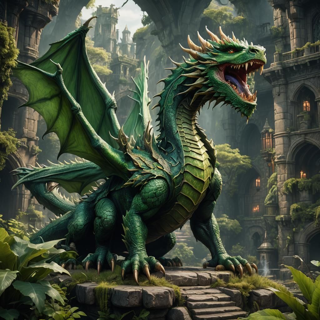 Fantastical Green Dragon Concept Art