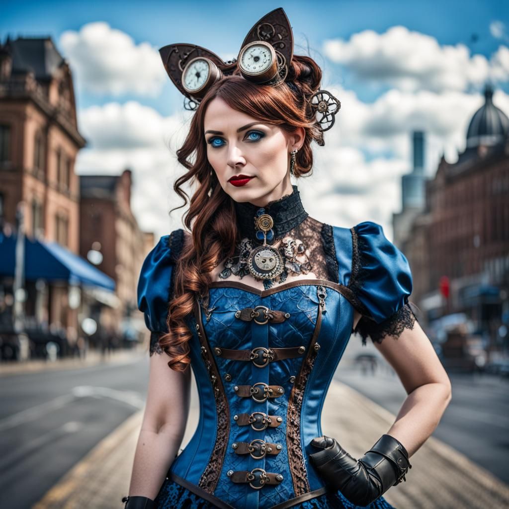 Steampunk Girl Portrait with Animal Ears
