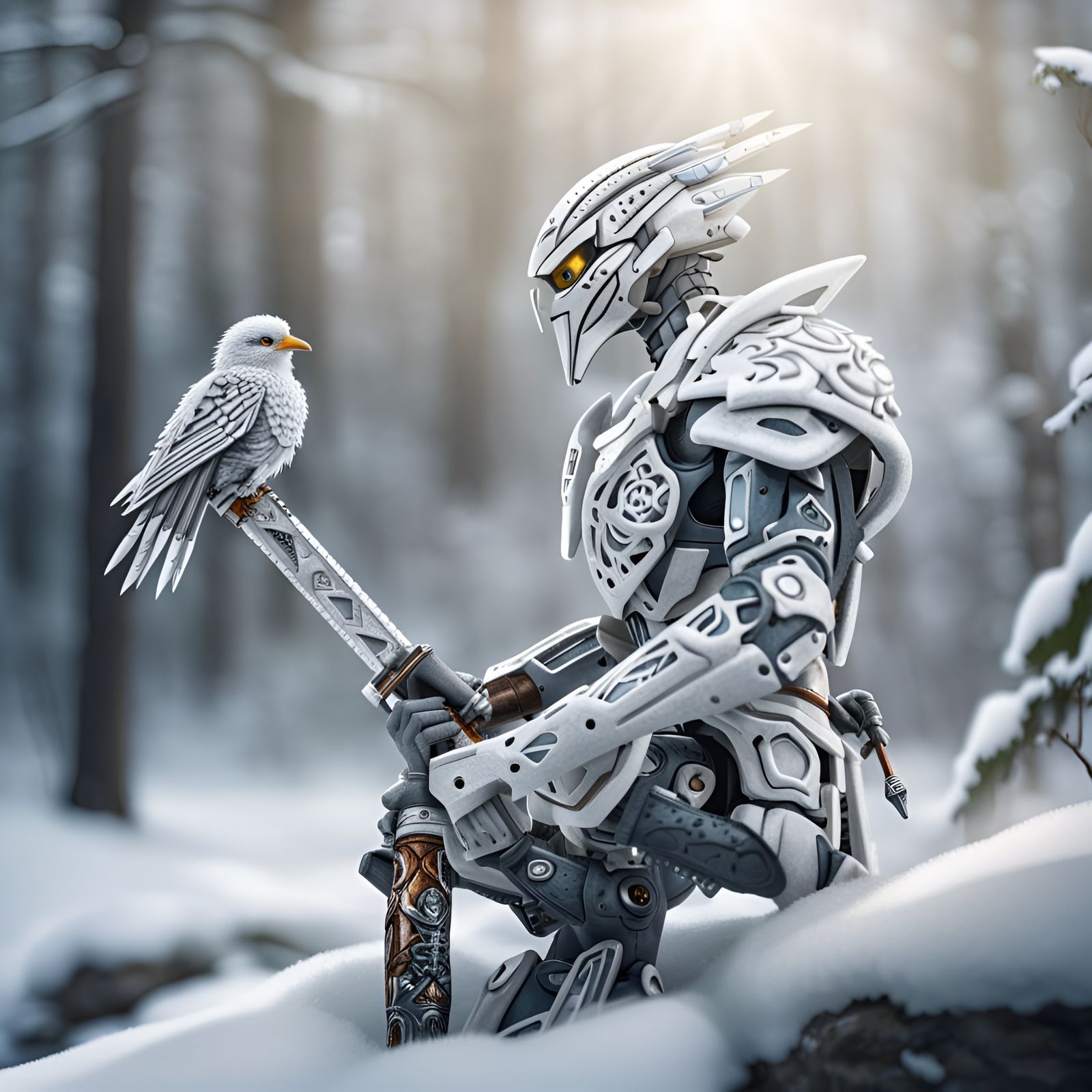 Hyperrealistic Portrait of Kopaka in Snowy Forest